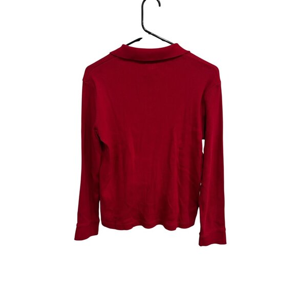 Lauren Ralph Lauren Long Sleeve Lace Up Polo Shirt Red Sz Large Cozy Knit Cotton - Picture 2 of 9